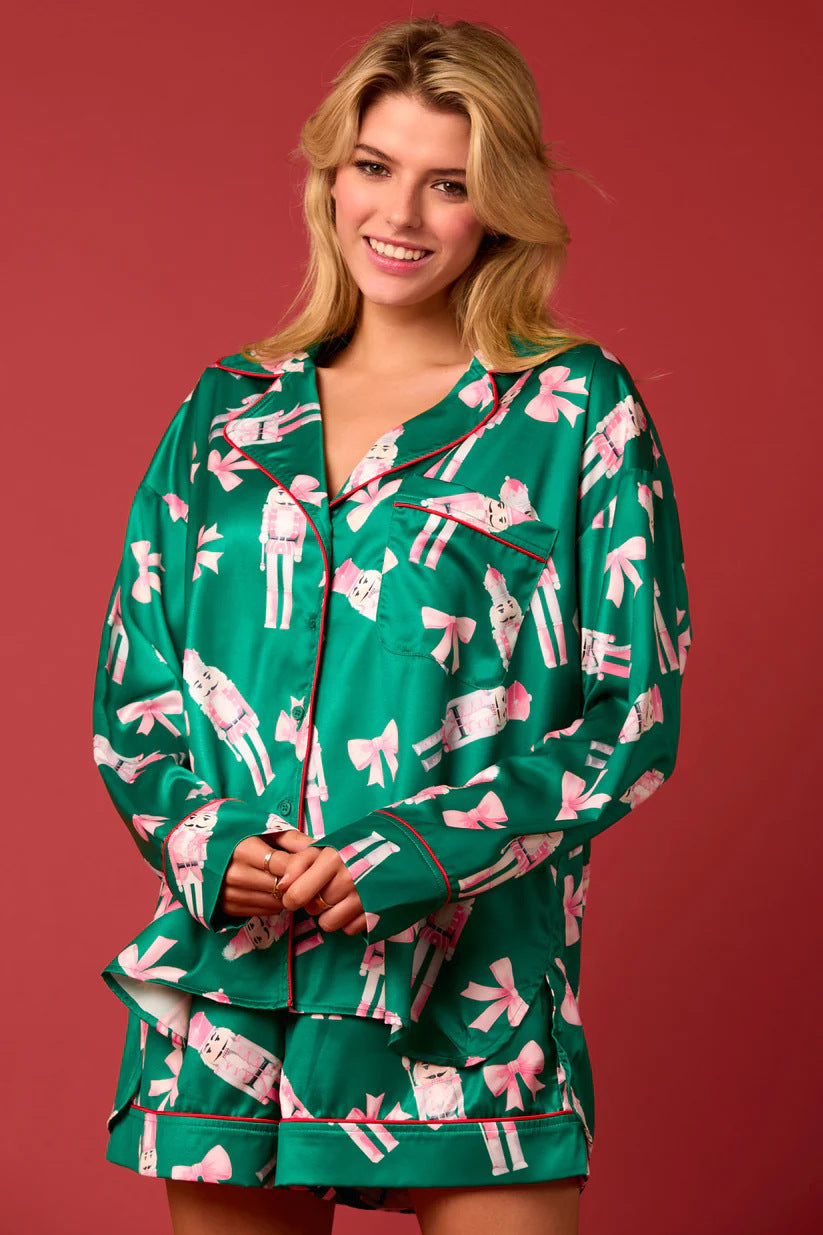 Nutcracker And Bow Pajama Set - Green And Pink