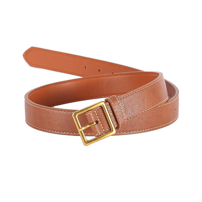 Solid Color Stitched Square Buckle Belt