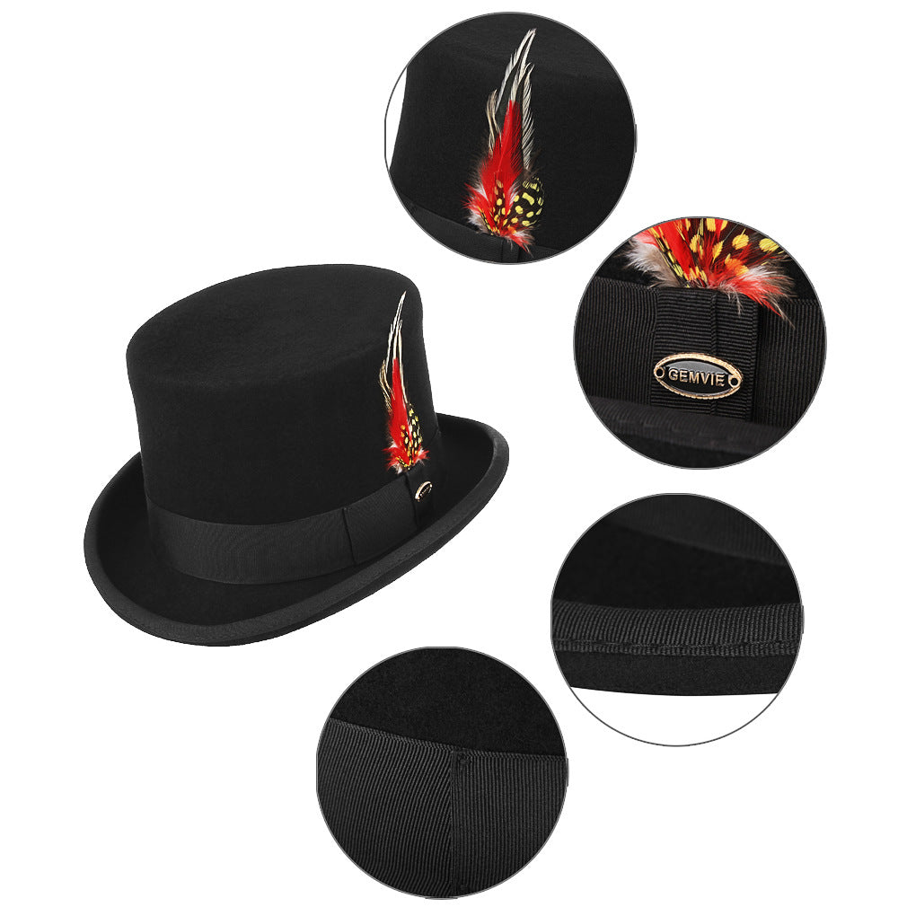 Feather Decorated Black Top Hat