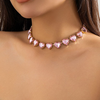 Large Heart-Shaped And Water Drop Rhinestone Choker