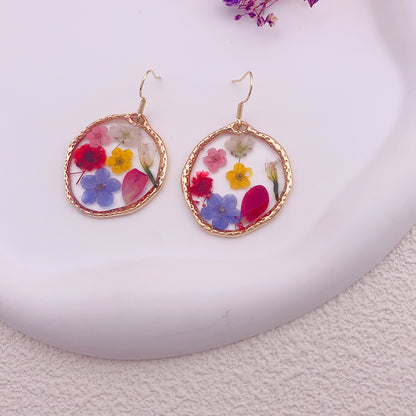 Drop Glue Multicolour Dried Flower Gold Earrings