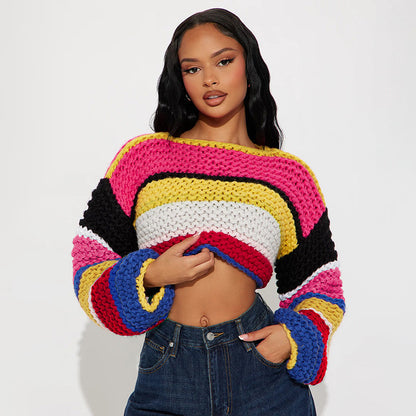 Multicolor Striped Knit Crop Sweater