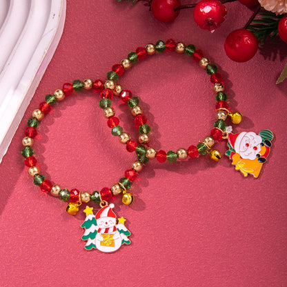 Beaded Bell Pendant Christmas Bracelet Set