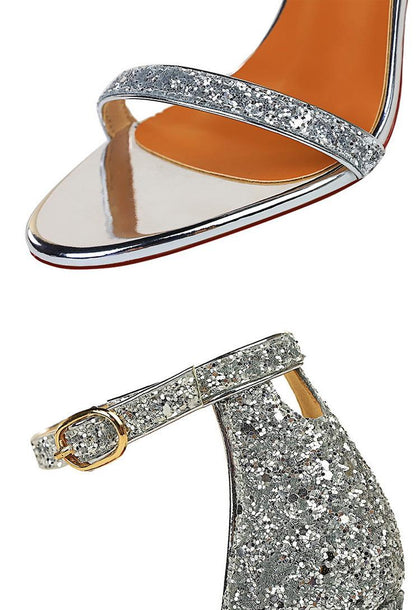 Sparkly Sequined Line Strap Heels