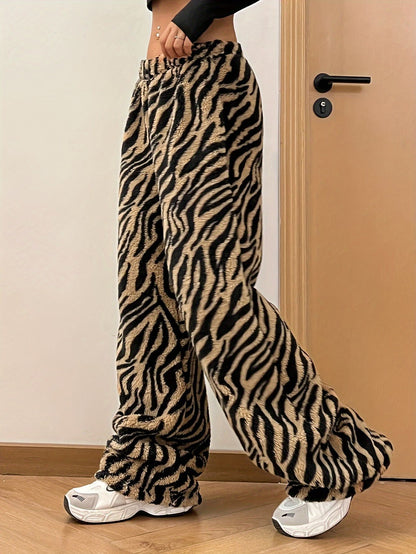 Leopard Plush Wide-Leg Pants