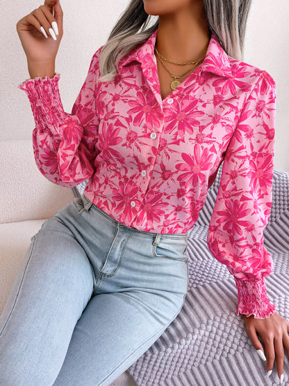 Lantern Sleeve Floral Print Shirt