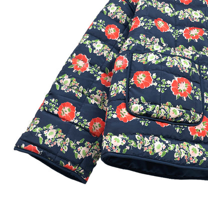 Flower Print Pocket Clip Cotton Drop Shoulder Jacket