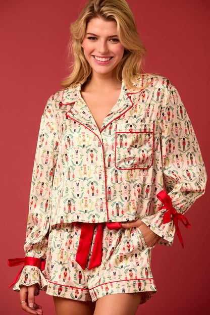 Bow And Nutcracker Pattern Christmas Pajama Set