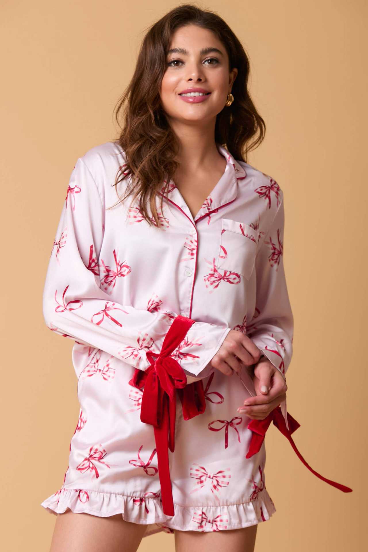 Nutcracker Candy Bow Patterned Pajama Set