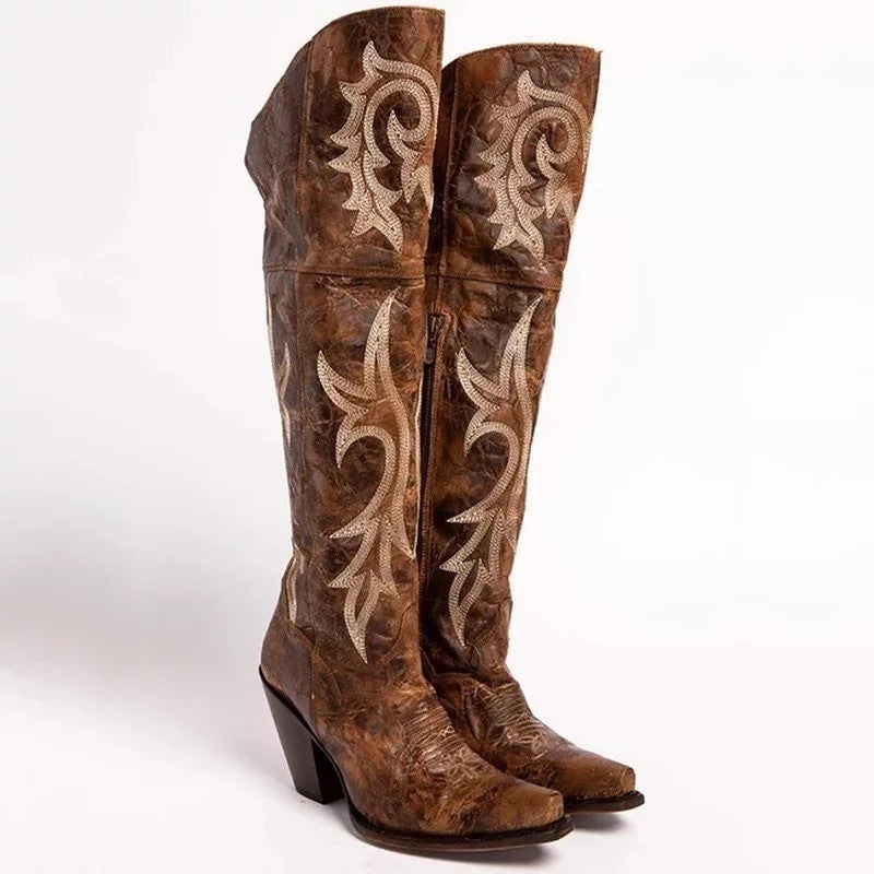 Embroidered High Boots Mid Heel Women's Boots Ethnic Style