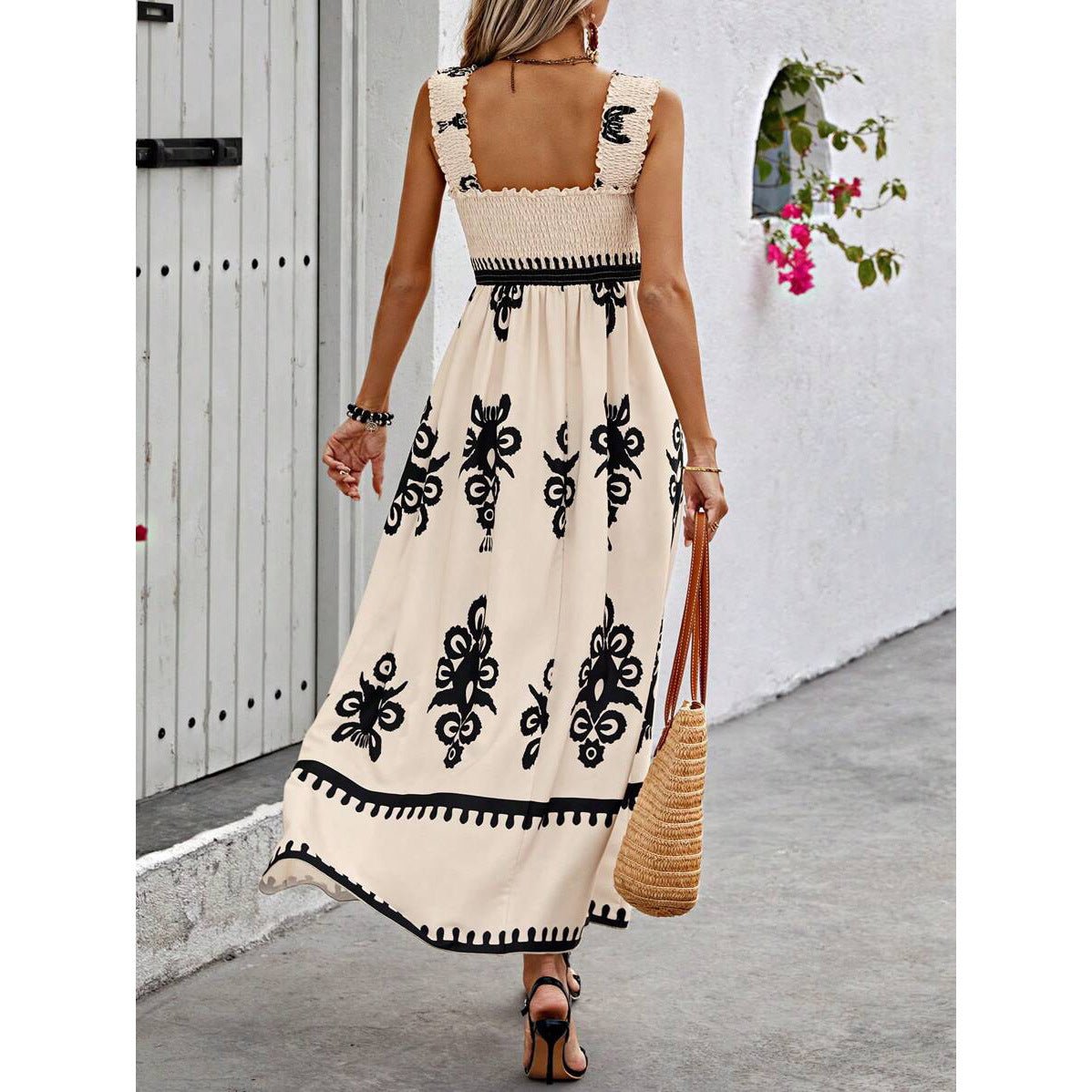 Sleeveless Strap Print Midi Dress