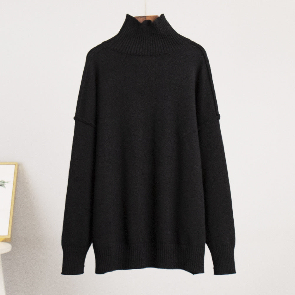 Solid Color High Neck Long Sleeve Knitted Sweater