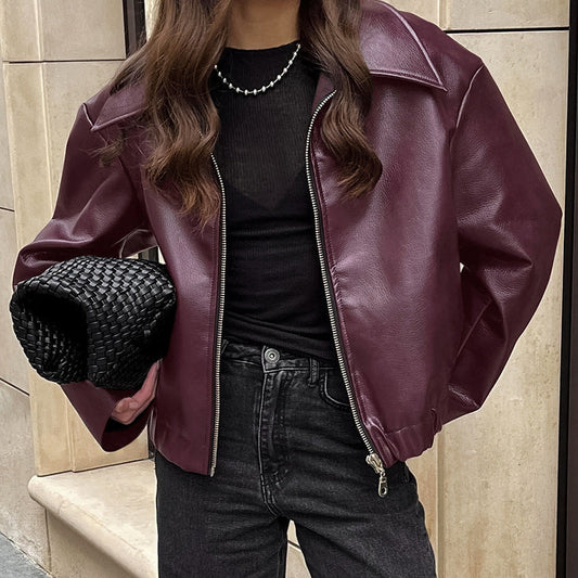 Aubrey Luxe Leather Bomber Jacket