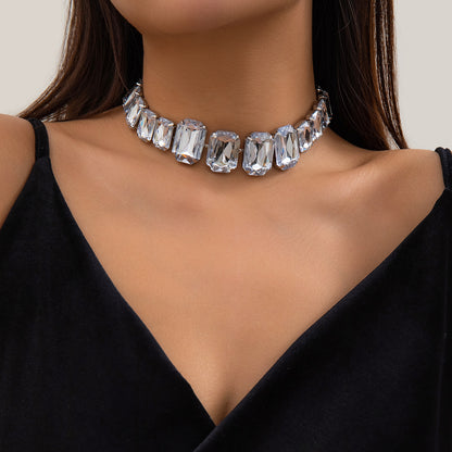 Shiny Rectangular Rhinestone Choker