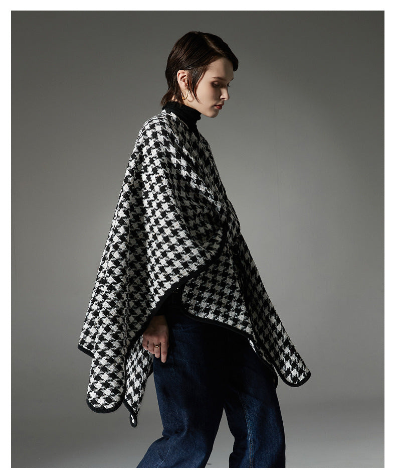 Houndstooth Wrap Poncho Cape