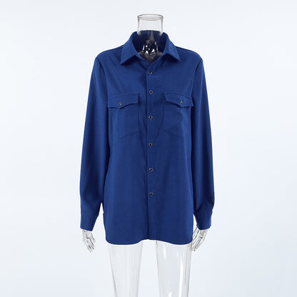 Casual Drop Shoulder Button Lapel Shirt