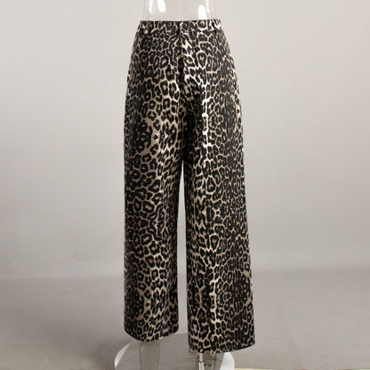 Leopard Print Wide-Leg Floor-Length Pants