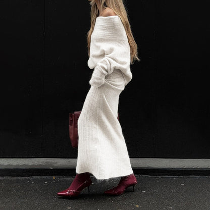 Stretch Off-Shoulder Sweater And Long Skirt Set