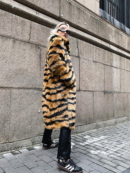 Tiger Print Faux Fur Coat