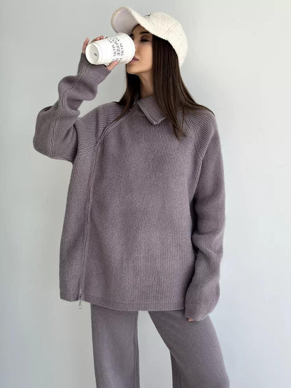 Winter Whisper Asymmetrical Sweater & Pants Set