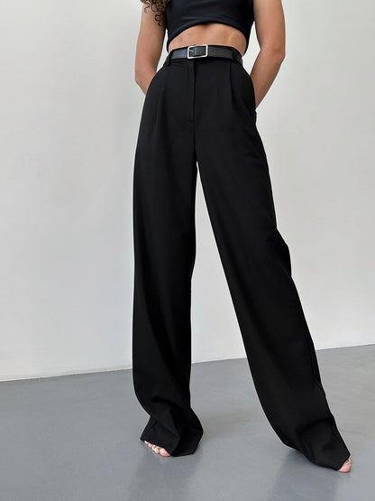 High-Waisted Straight-Leg Wide-Leg Suit Pant