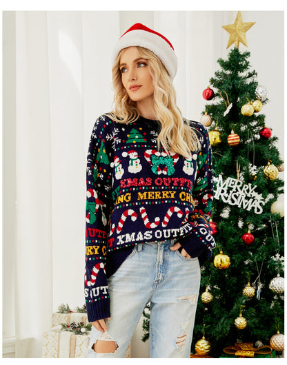 Snowman Pattern Sequin Bow Knit Sweater