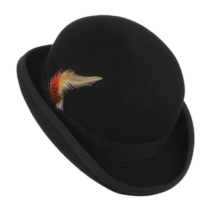 Feather Decorated Black Bowler Hat