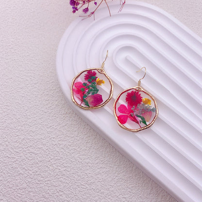 Drop Glue Multicolour Dried Flower Gold Earrings