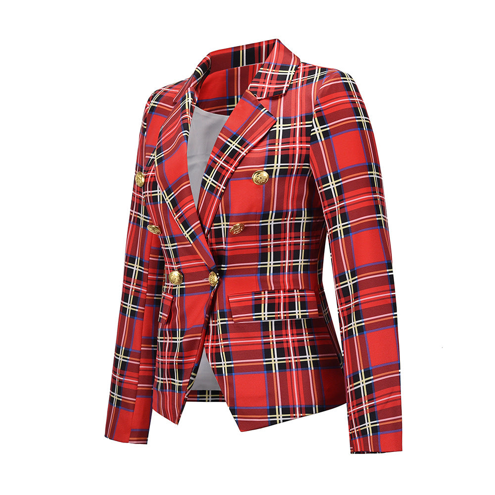 Plaid Double-Breasted Suit Jacket