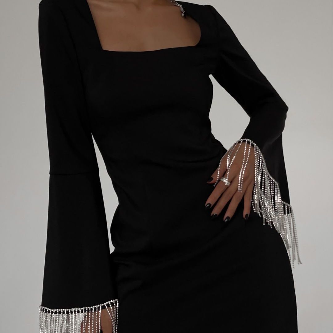 Diamond Fringe Backless Mini Dress