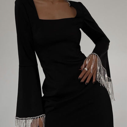 Diamond Fringe Backless Mini Dress