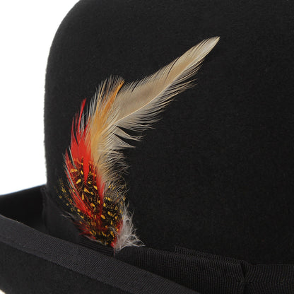 Feather Decorated Black Bowler Hat