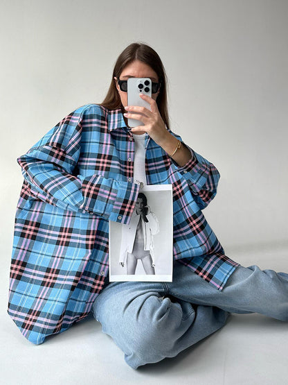 Street Style Vintage Plaid Oversized Shirt