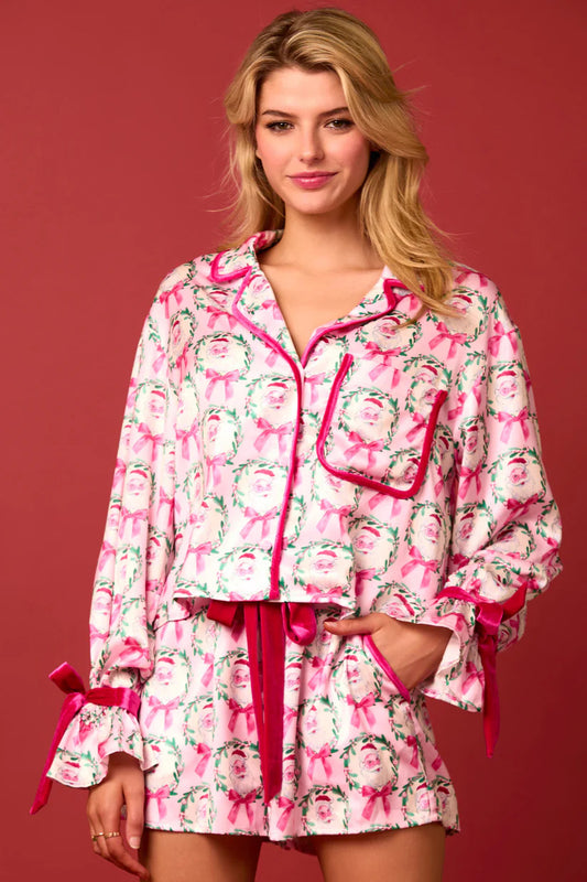 Santa Wreath Bow Pajama Set