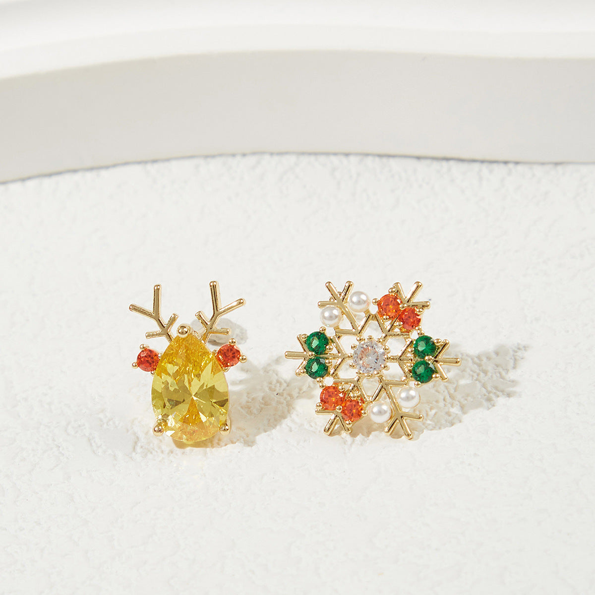 Snowflake And Elk Encrusted Zircon Earrings