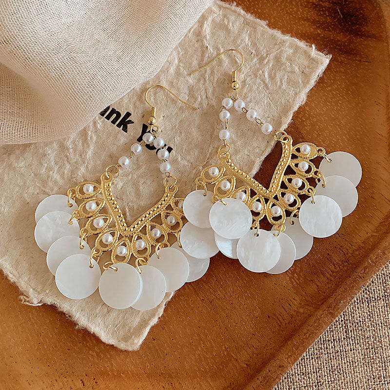 Boho Style Beads With Pearl Fringe Earrings