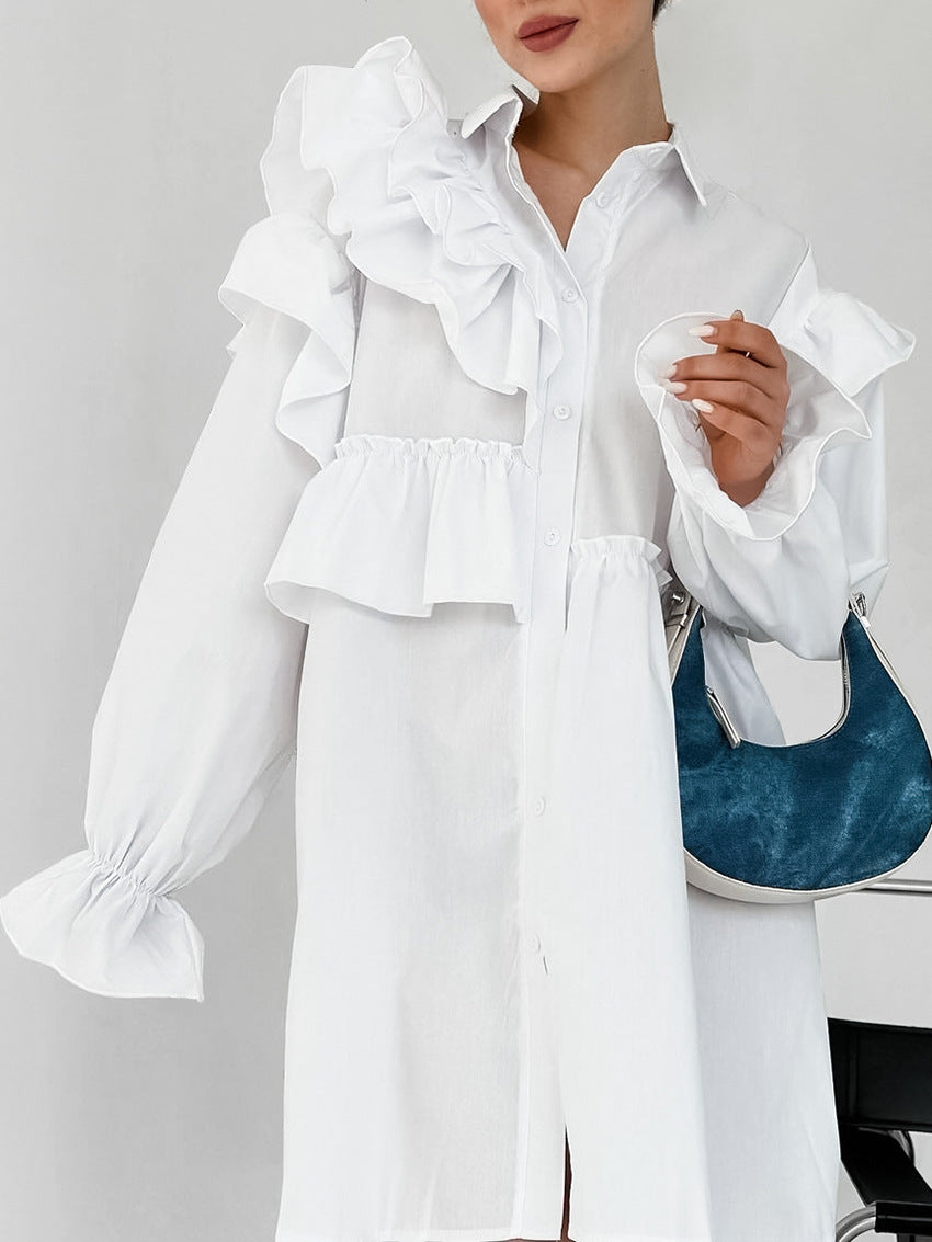 Exaggerated Ruffle Shirtdress