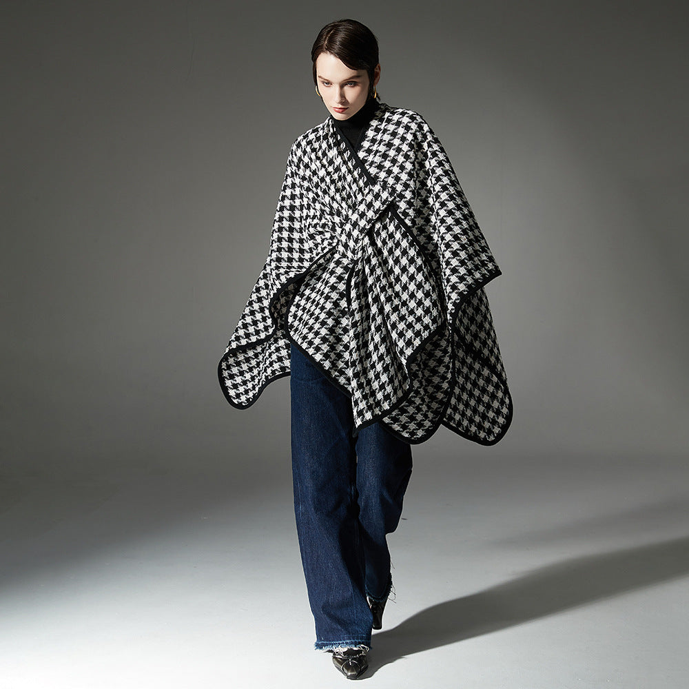 Houndstooth Wrap Poncho Cape