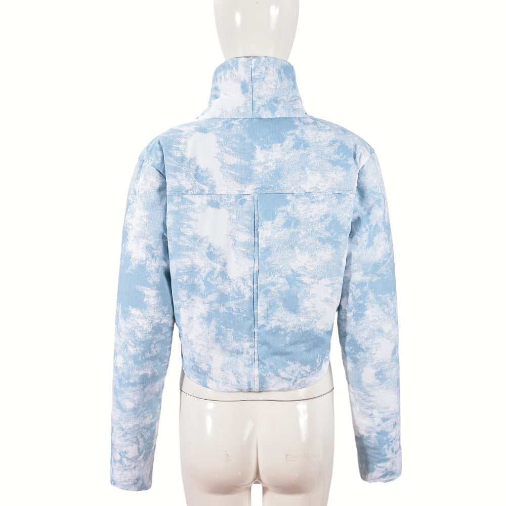 Mist dyed Clouds Standing Collar Padded Jacket