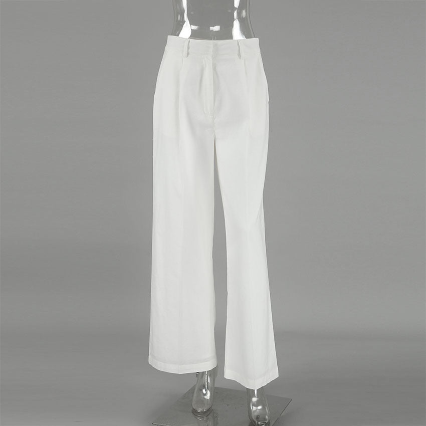 Cotton And Linen Casual High-Waisted Wide-Leg Pants