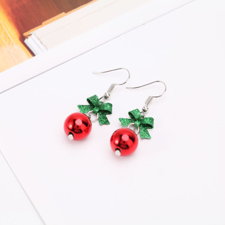 Shiny Bow And Red Ball Earrings