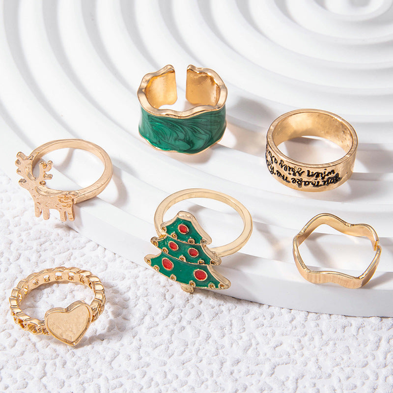 Santa Elk Christmas Ring Set