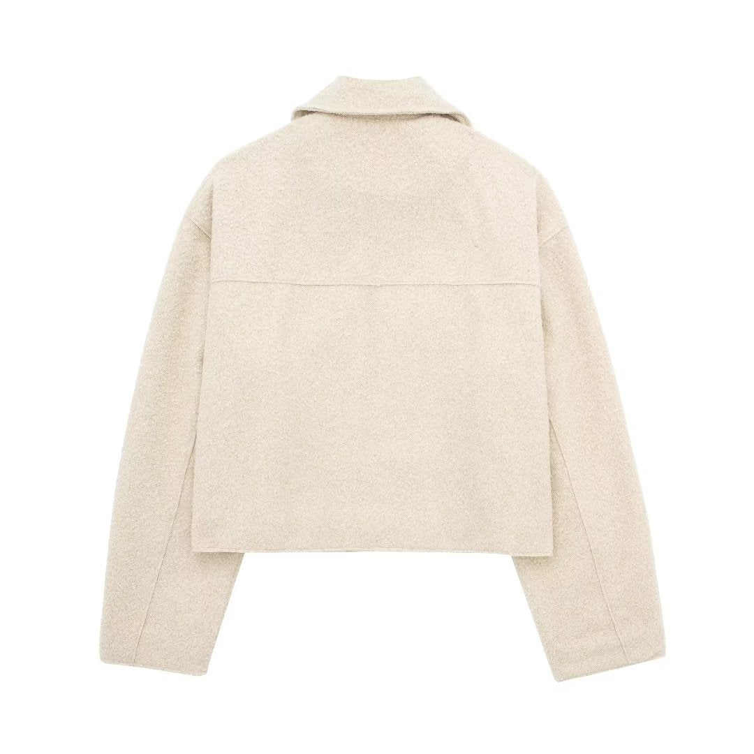 Cropped Wool Blend Front Pockets Jacket