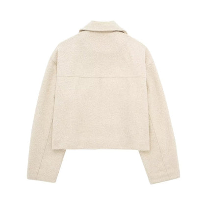 Cropped Wool Blend Front Pockets Jacket