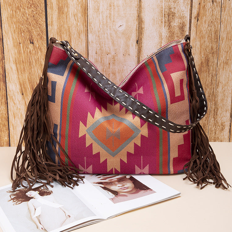 Retro Bohemian Hand-woven Cotton and Linen Shoulder Bag