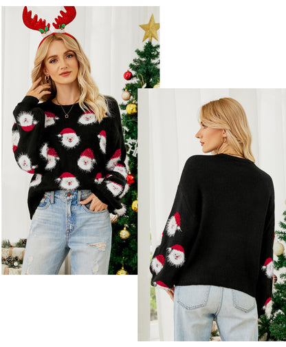 Fuzzy Christmas Santa Crew Neck Sweater