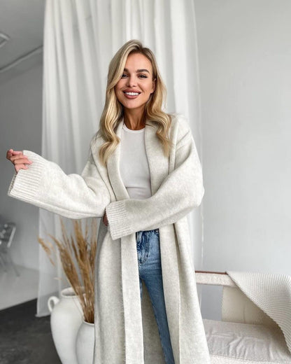 Solid Color Long Knit Cardigan