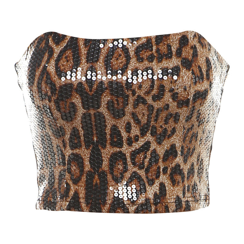 Leopard Print Sequin Tube Top