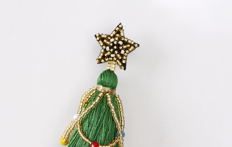 Christmas Tree Fringe Star Beaded Earrings