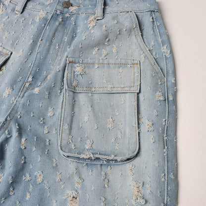 Frayed Denim Overalls